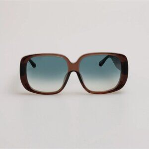 Linda Farrow Astrid Oversized Sunglasses Brown Aqua $570 NEW